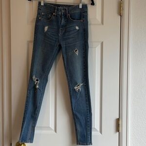 Distressed Skinny Jeans - Medium Wash